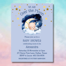 Blue Bear Gold Stars über der Mond Baby Dusche
