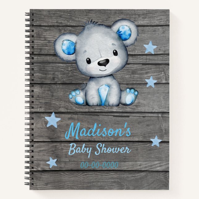 Blue Bear Hues Baby shower de livre Rustique (Devant)
