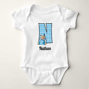 Blue Bear Monogram Big N Baby Apparel Strampler