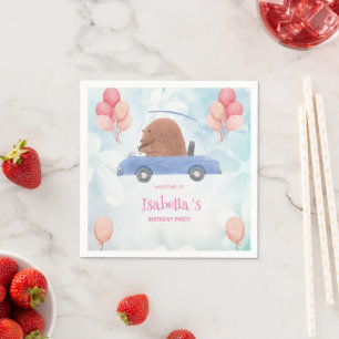 Blue Bear Race car Blume Birthday Balloon Party Serviette