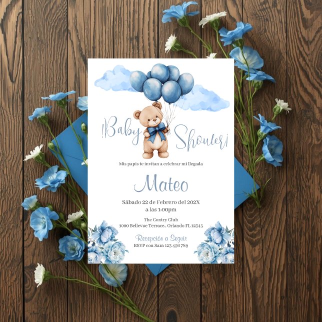 Blue Bear Spanish Baby Shower Boy invitation Einladung (Von Creator hochgeladen)