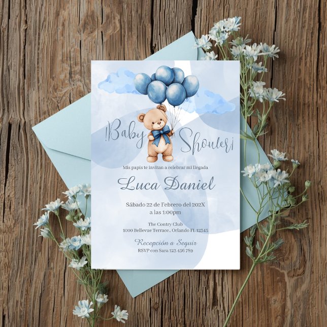 Blue Bear Spanish Baby Shower Boy invitation Einladung (Von Creator hochgeladen)