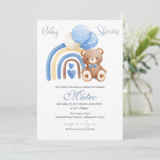 Blue Bear Spanish Baby Shower Boy invitation Einladung
