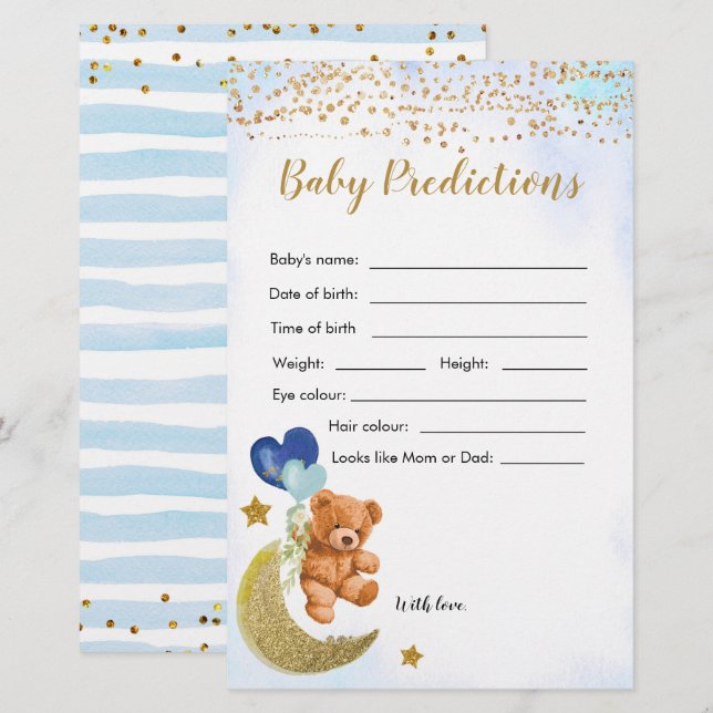 Blue Bearly Baby Shower Baby Predictions Spiele (Vorne/Hinten)