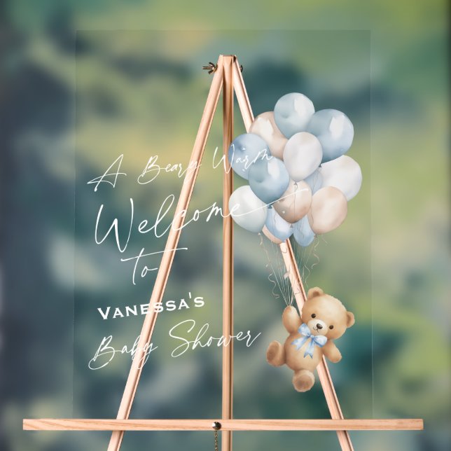 Blue Bearly Wait-Baby Boy Shower Welcome Sign Acrylschild (Neutral)