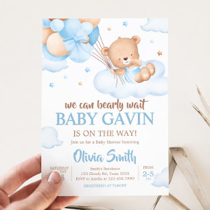 Blue Bearly Wait Clouds Baby Dusche Einladung