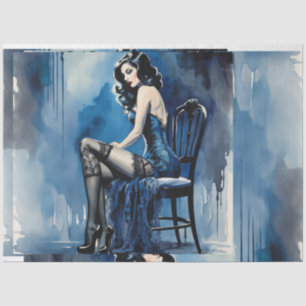 Blue Beauty 1920er Moulin Rouge Raven Hair Lady Seidenpapier