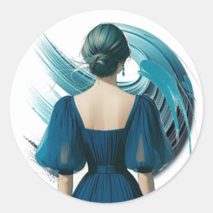 Blue Beauty Puffärmel-Kleid Stil Runder Aufkleber