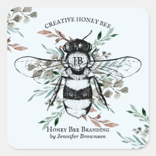 Blue Bee Apiary Blume Honey Marketing Quadratischer Aufkleber
