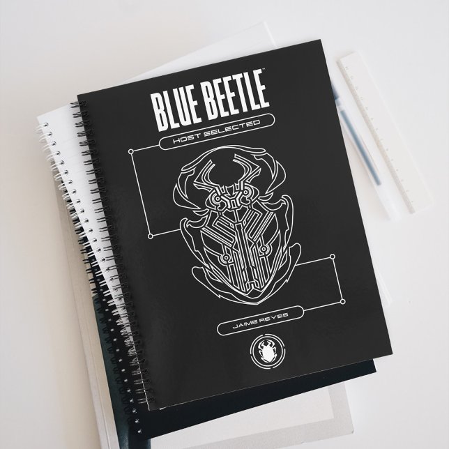 Blue Beetle Scarab Tech Graphic Notizbuch (Notebook on table)
