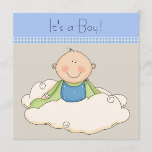 Blue Beige Baby Boy Cloud Baby Dusche Einladung