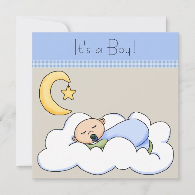 Blue Beige Baby Boy Cloud Baby Dusche Einladung (Vorderseite)