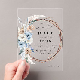 Blue & Beige Boho Blumenzeremonie Acryleinladungen