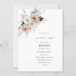 Blue & Beige Boho Floral Graduation Party Einladung