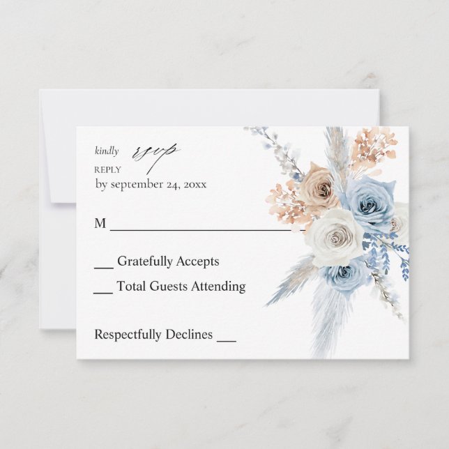 Blue & Beige Boho Floral no Meal UAWG 2 RSVP Karte (Vorderseite)