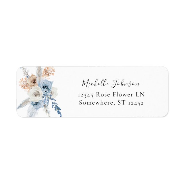 Blue & Beige Boho Floral Return Address Label 4 (Vorne)