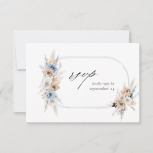 Blue & Beige Boho Floral w Meal RSVP Karte 2