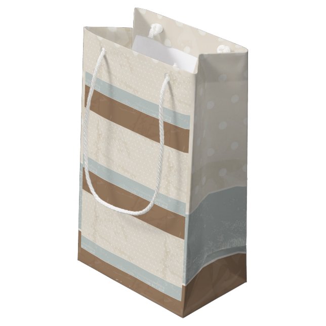 Blue Beige Brown Soft Polka Dots Retro Hintergrund Kleine Geschenktüte (Rückseite Schrägansicht)