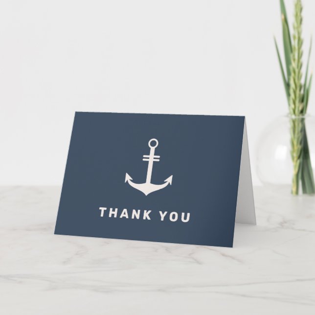 Blue Beige einfache Nautical Anchor Babydusche Dankeskarte (Vorderseite)