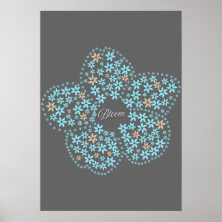 Blue Beige Floral Bloom – Dark Grey Botanical Mode Poster