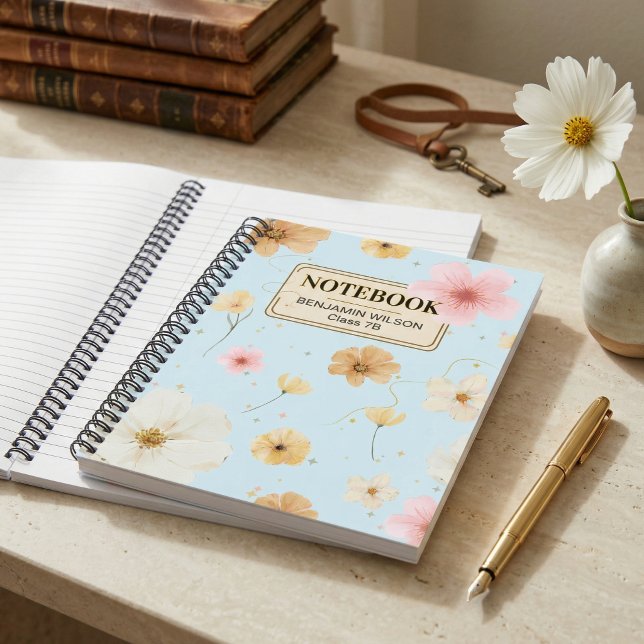 Blue & Beige Floral Watercolor SpiralNotebook Notizbuch (Blue Beige Watercolor Floral Botanical Spiral Notebook for Journaling
)