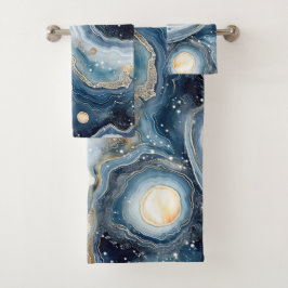 Blue Beige Geode Abstract with Gold Swirls Badhandtuch Set