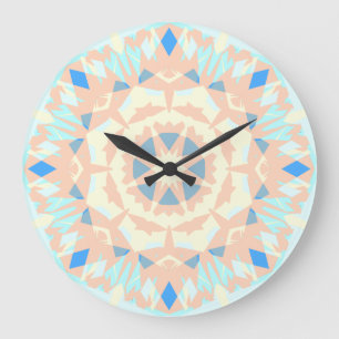 Blue Beige Geometric Star Summer Summertime Decor Große Wanduhr