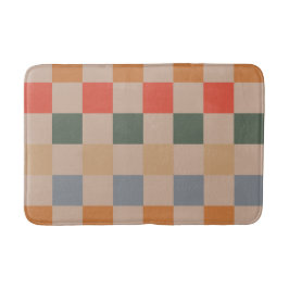 Blue Beige Orange Brown Checkered Gingham Pattern Badematte