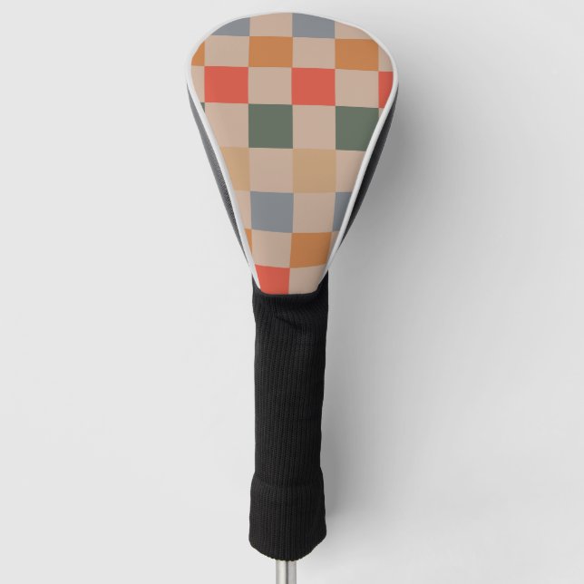 Blue Beige Orange Brown Checkered Gingham Pattern Golf Headcover (Vorderseite)