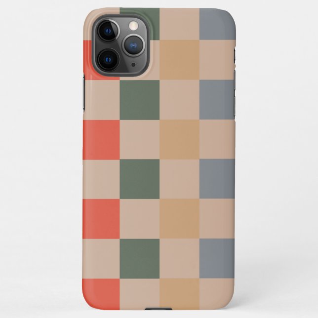 Blue Beige Orange Brown Checkered Gingham Pattern iPhone Hülle (Rückseite)