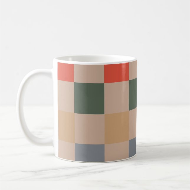 Blue Beige Orange Brown Checkered Gingham Pattern Kaffeetasse (Links)