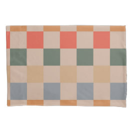 Blue Beige Orange Brown Checkered Gingham Pattern Kissenbezug