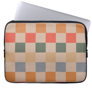 Blue Beige Orange Brown Checkered Gingham Pattern Laptopschutzhülle