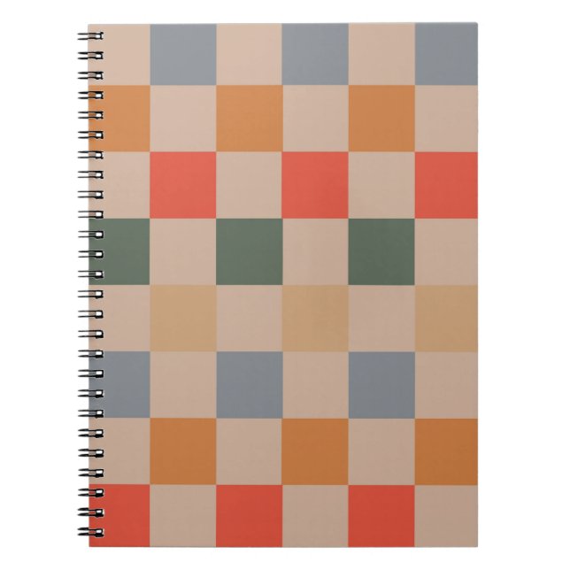 Blue Beige Orange Brown Checkered Gingham Pattern Notizblock (Vorderseite)