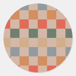 Blue Beige Orange Brown Checkered Gingham Pattern Runder Aufkleber