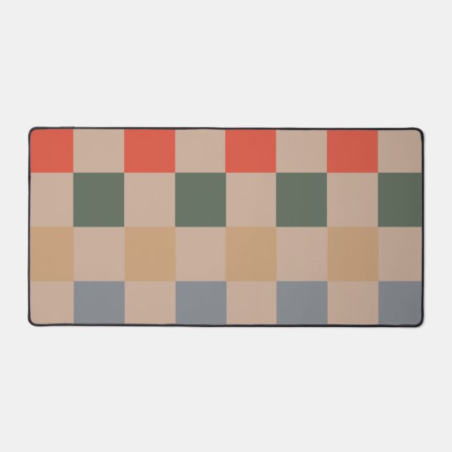 Blue Beige Orange Brown Checkered Gingham Pattern Schreibtischunterlage (Vorderseite)