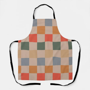 Blue Beige Orange Brown Checkered Gingham Pattern Schürze