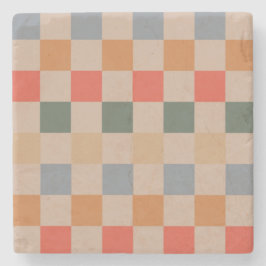 Blue Beige Orange Brown Checkered Gingham Pattern Steinuntersetzer