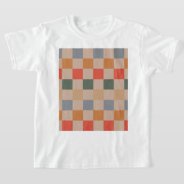 Blue Beige Orange Brown Checkered Gingham Pattern T-Shirt