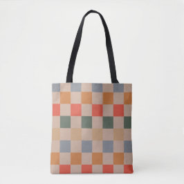 Blue Beige Orange Brown Checkered Gingham Pattern Tasche