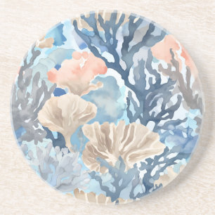 Blue Beige Orange Coral Reef Wasserfarbenküste Getränkeuntersetzer