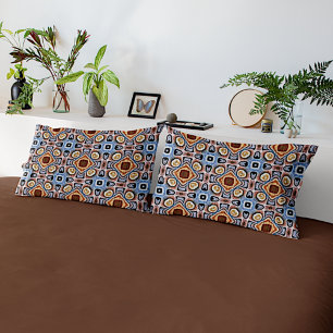 Blue Beige Taupe Dark Brown Tribe Art Kissenbezug