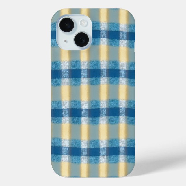 Blue & Beige verschwommenes Checkered Phone Case (Rückseite)