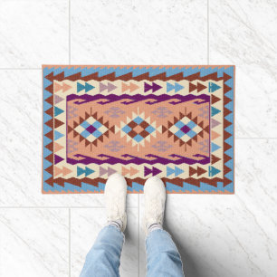 Blue Beige White Oriental Mosaic Kilim Rug Fußmatte
