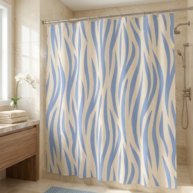 Blue & Beige Zebra Stripe Duschvorhang - Modern (Von Creator hochgeladen)
