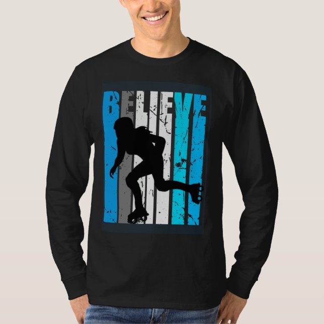 Blue Believe Roller Skating Motivational Girls Tea T-Shirt (Vorderseite)