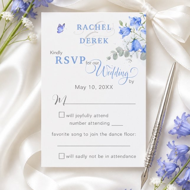 Blue Bellflower Wedding RSVP Card (Von Creator hochgeladen)