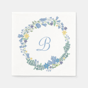 Blue Bells Floral Wreath Wedding Paper Napkins Serviette