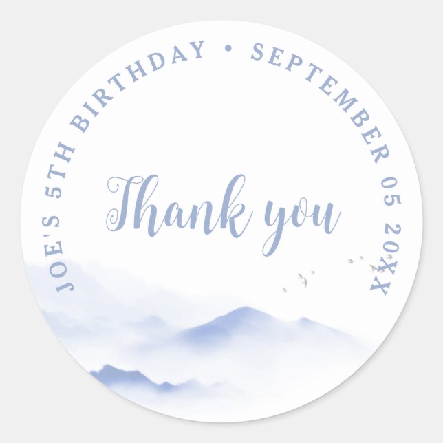 Blue Berge Danke zum Geburtstag Runder Aufkleber (Vorderseite)