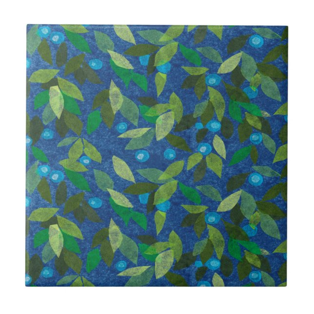 Blue Berries Minimal Blumenmuster Einfache Botanik Fliese (Vorderseite)